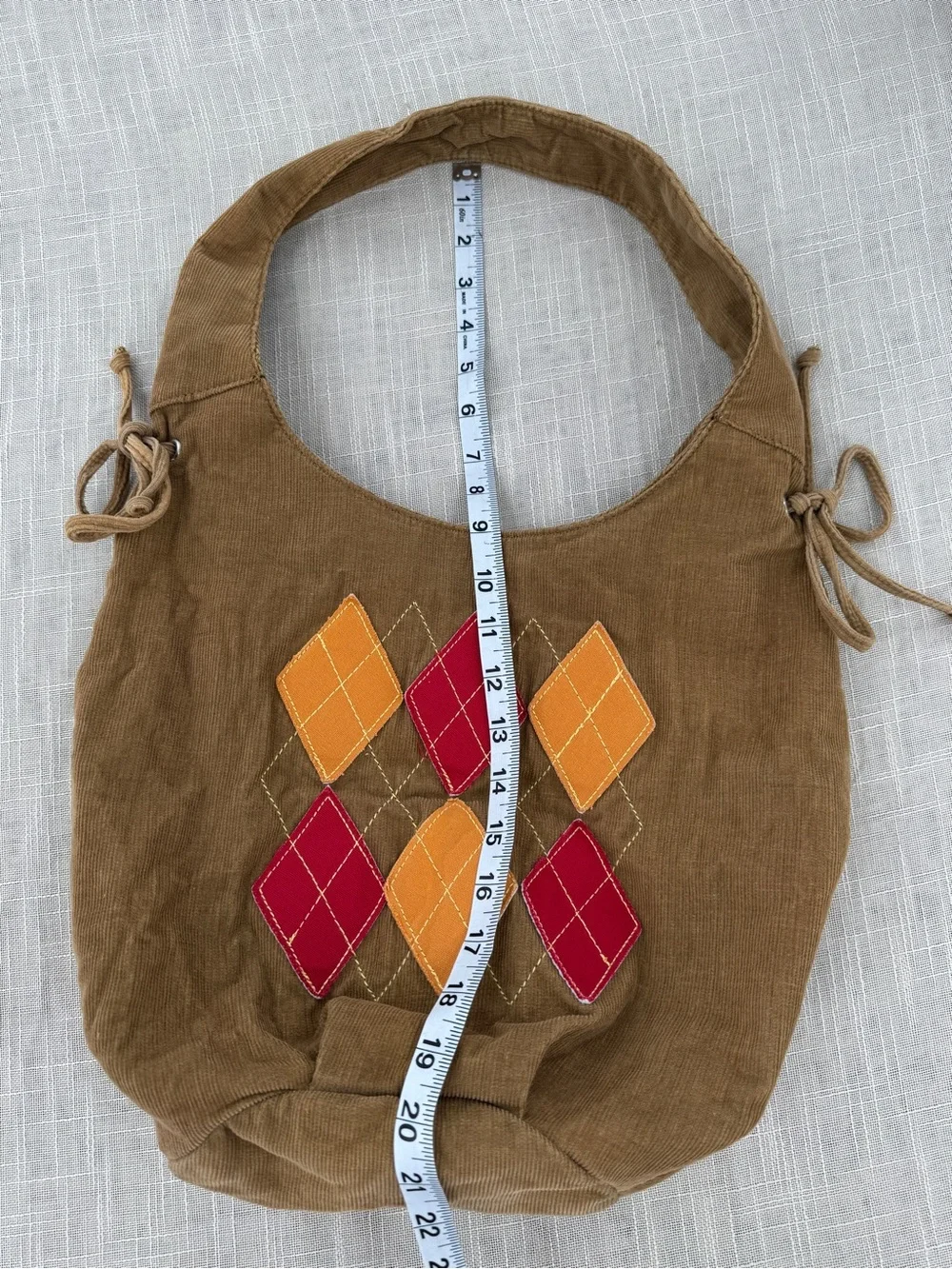 Y2K Corduroy Argyle Shoulder Bag Brown Boho Hobo Purse Academia Preppy